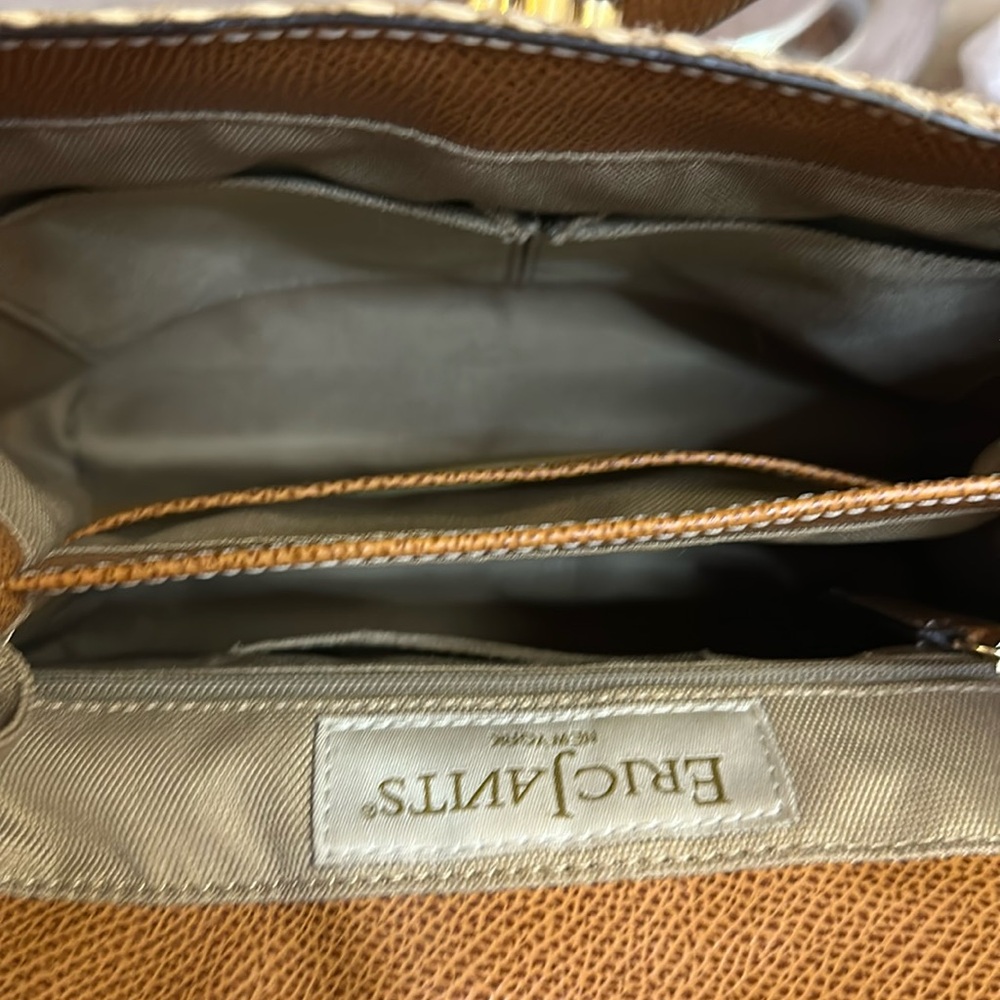 Eric Javits Straw & Leather Vintage Bag. Flower Closure Matching Mirror Included - Picture 14 of 16